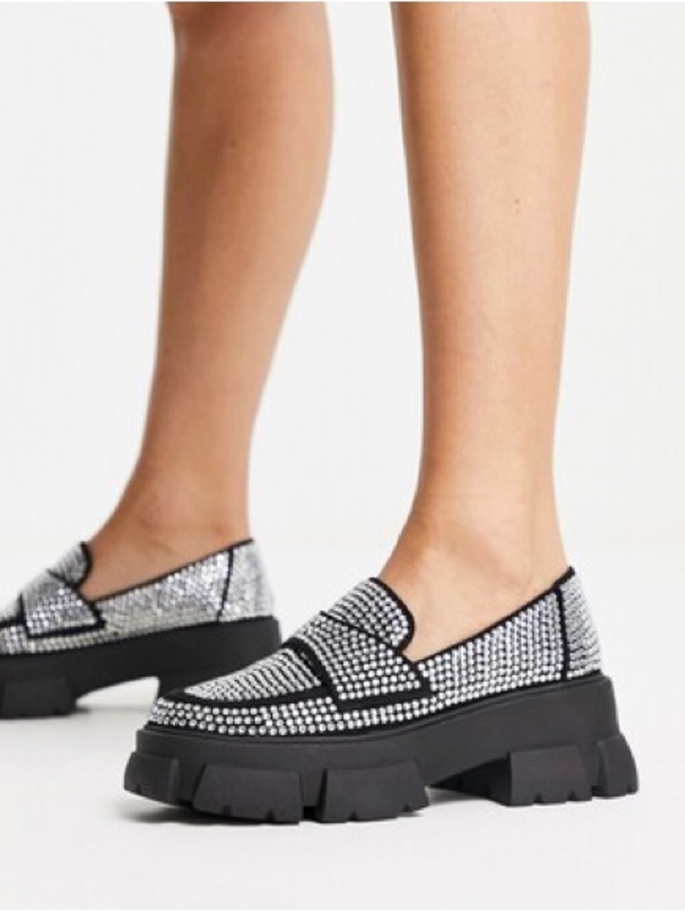 Steve Madden Silver Crystal Platform Chunky Loafers